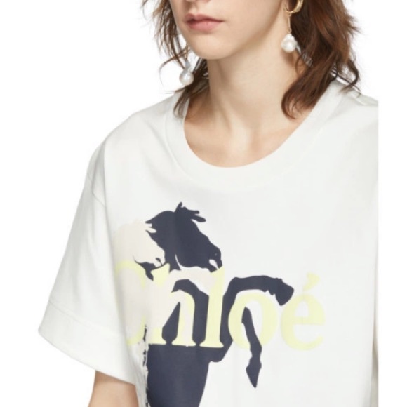 CHLOE White Mercerised Horse T-Shirt - Picture 2 of 9